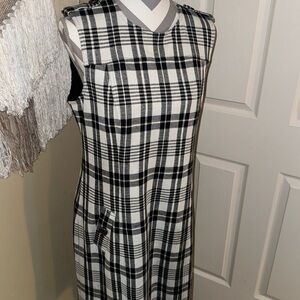 Black and White Plaid Sleeveless Dress by Joan Vass - Size 12